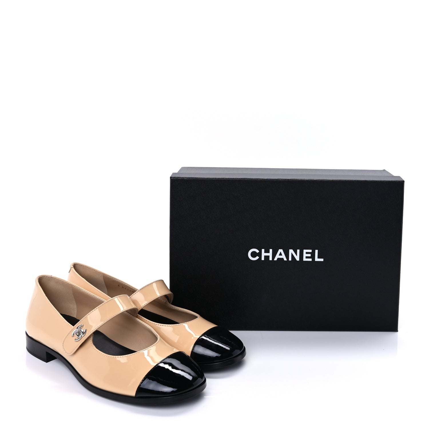 Chanel Patent Calfskin Mary Janes Flats 40 Beige Black 9 of 9