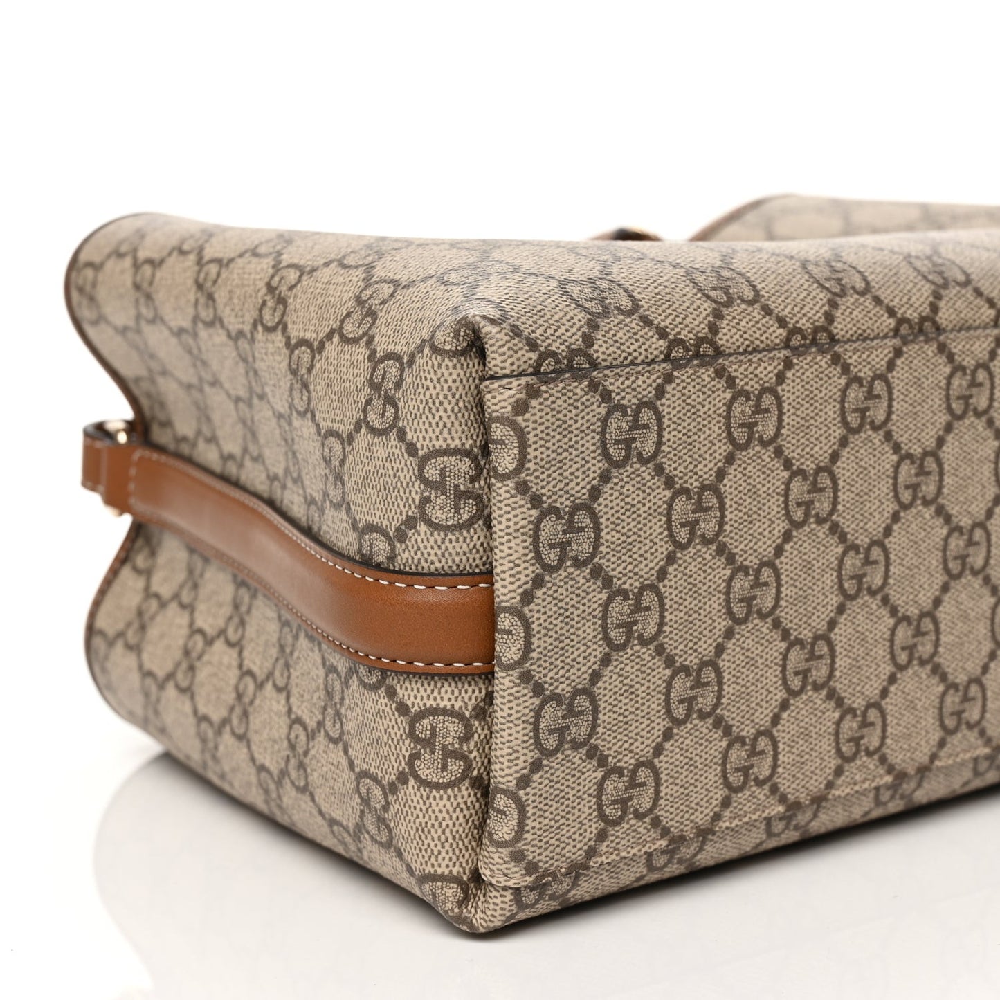 GG Supreme Monogram Emblem Small Tote Bag Beige Dark Brown