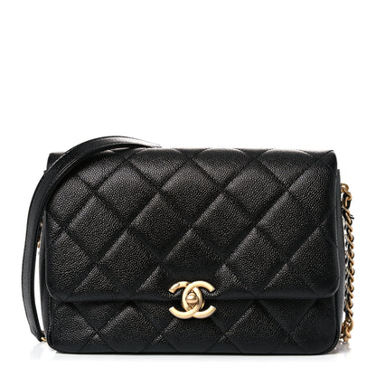Chanel Shiny Caviar Quilted Small Chain Melody Flap Black 1 of 10