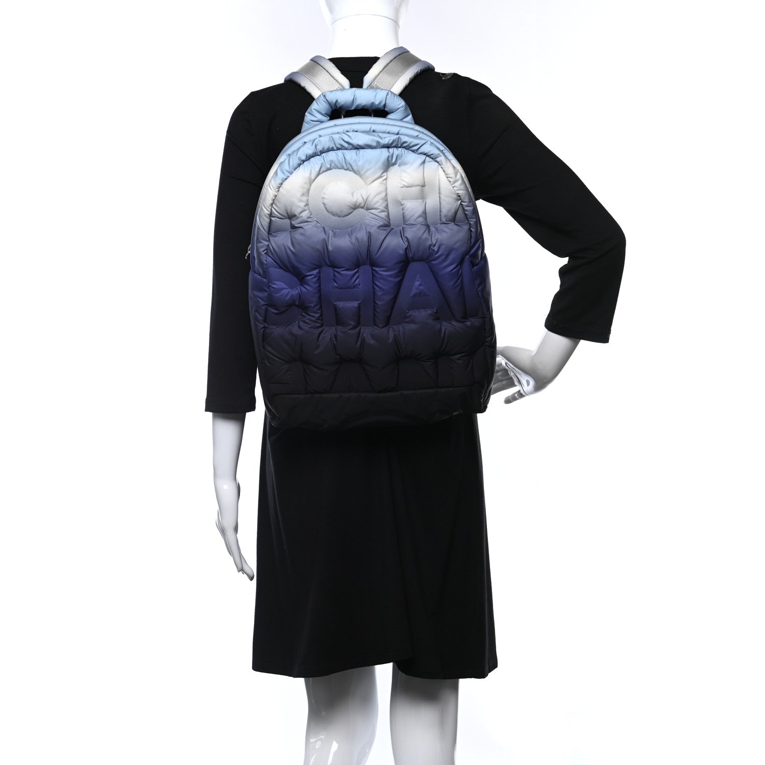 Chanel Nylon Embossed Small Doudoune Backpack Black Blue White 3 of 10