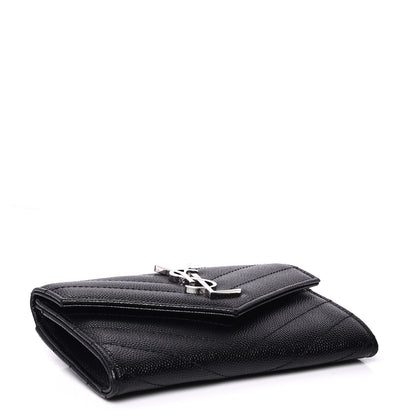Saint Laurent Grain De Poudre Matelasse Chevron Small Monogram Envelope Wallet Black 3 of 8