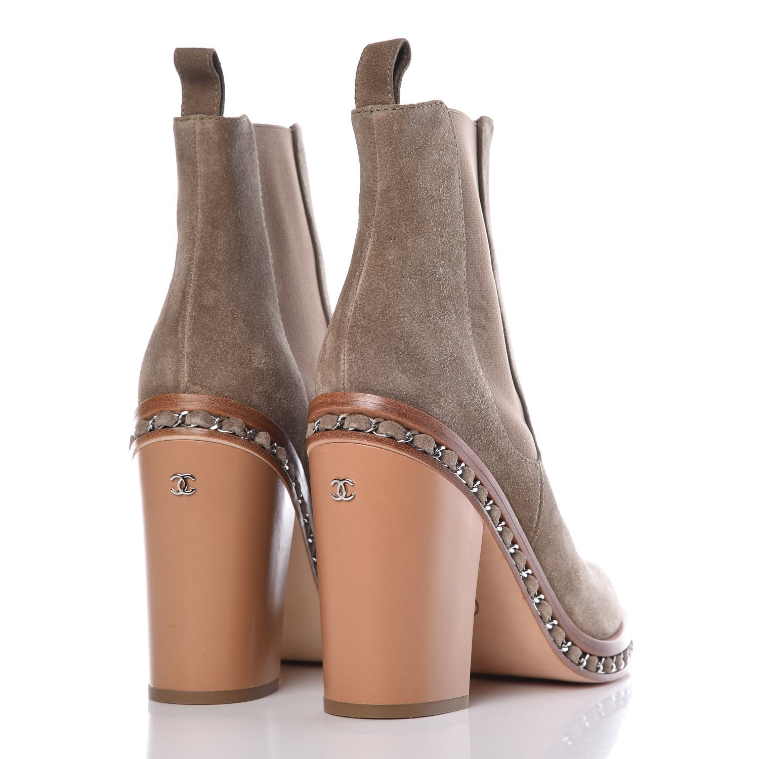 Chanel Suede Chain Around Elastic Boots 39.5 Light Brown 4 of 10