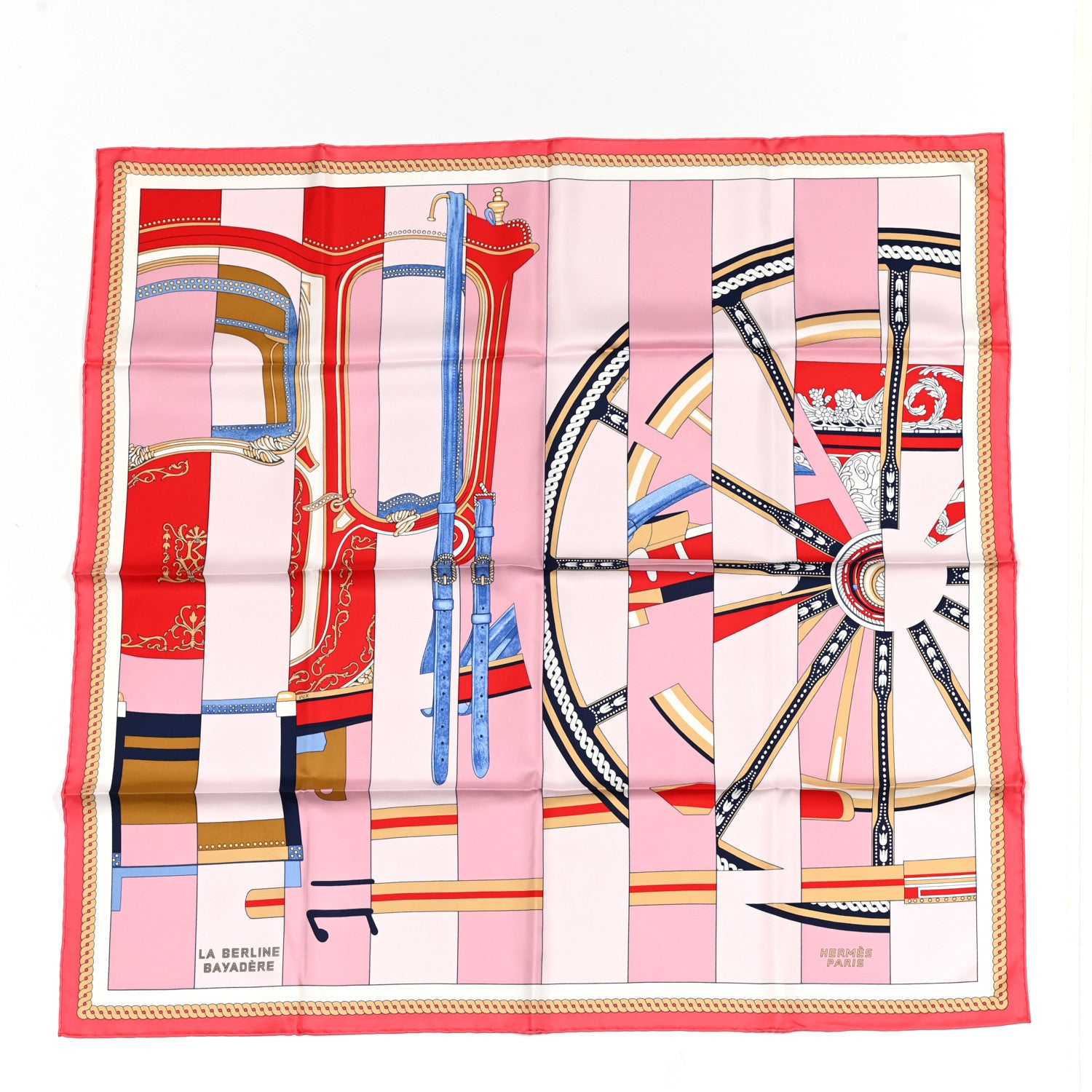 Hermes Silk La Berline Bayadere Scarf 90 Vieux Rose Rouge 1 of 4