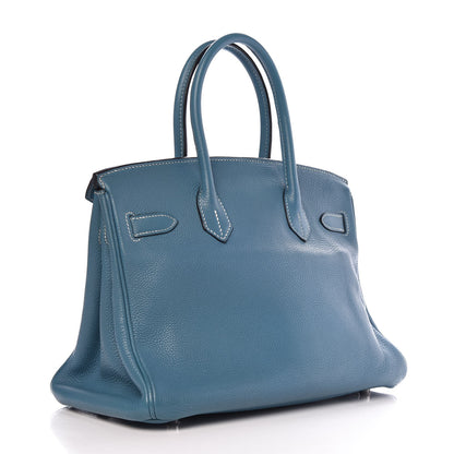 Hermes Taurillon Clemence Birkin 30 Blue Jean 3 of 8