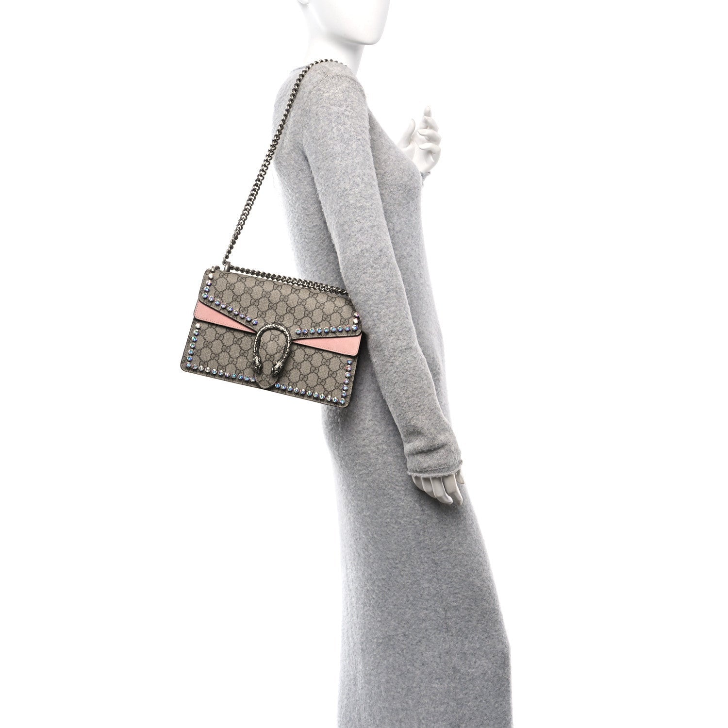 Gucci GG Supreme Monogram Suede Crystal Small Dionysus Shoulder Bag Beige Ebony Light Peonia 2 of 7