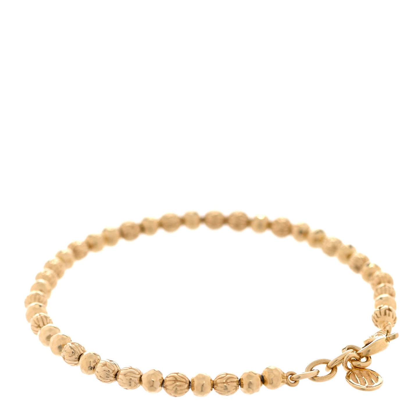 18K Yellow Gold Classic Chain Hammered Bead Bracelet