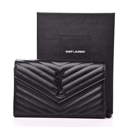 Saint Laurent Grain De Poudre Matelasse Chevron Monogram Chain Wallet Black 10 of 10