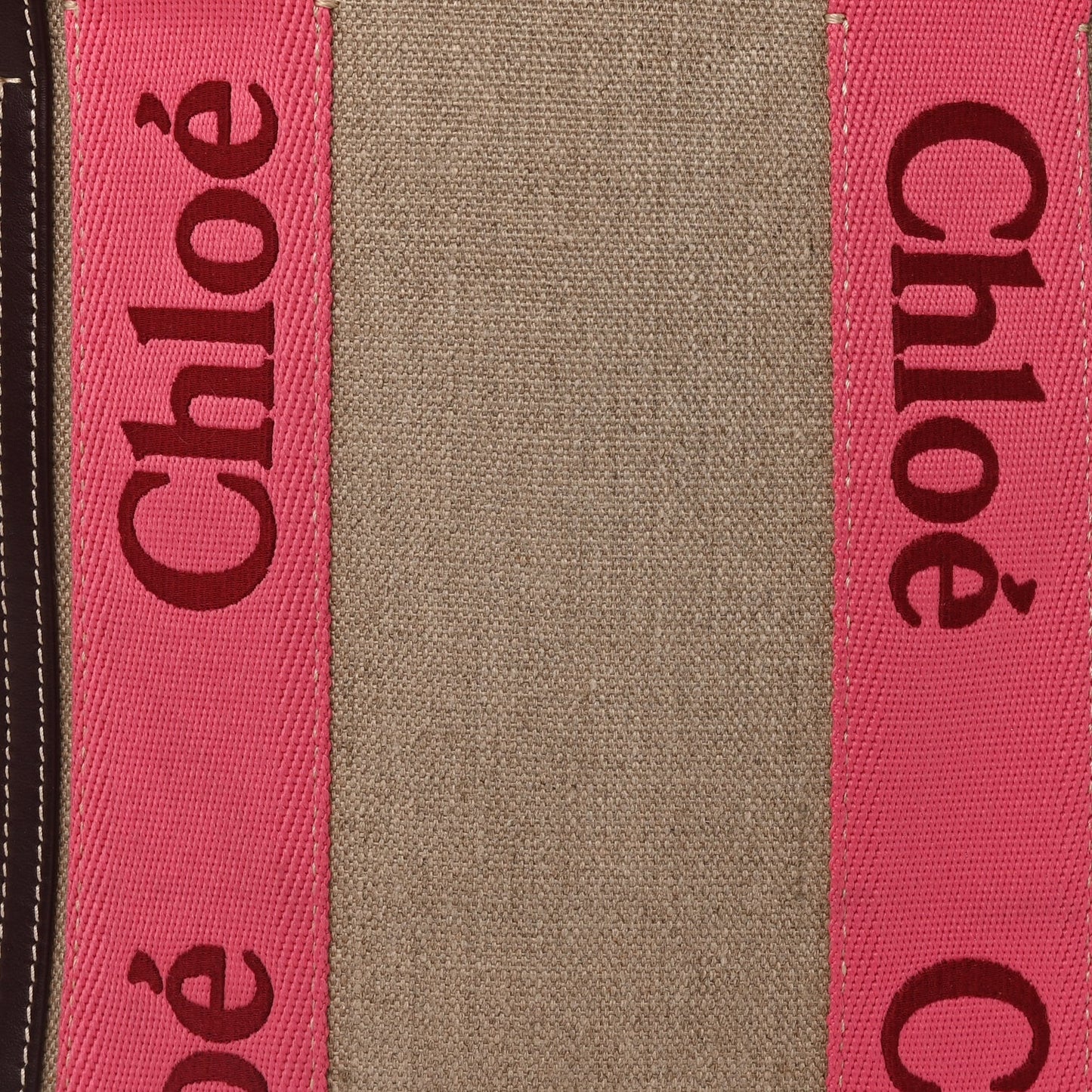 Linen Calfskin Medium Woody Ribbon Tote Pink