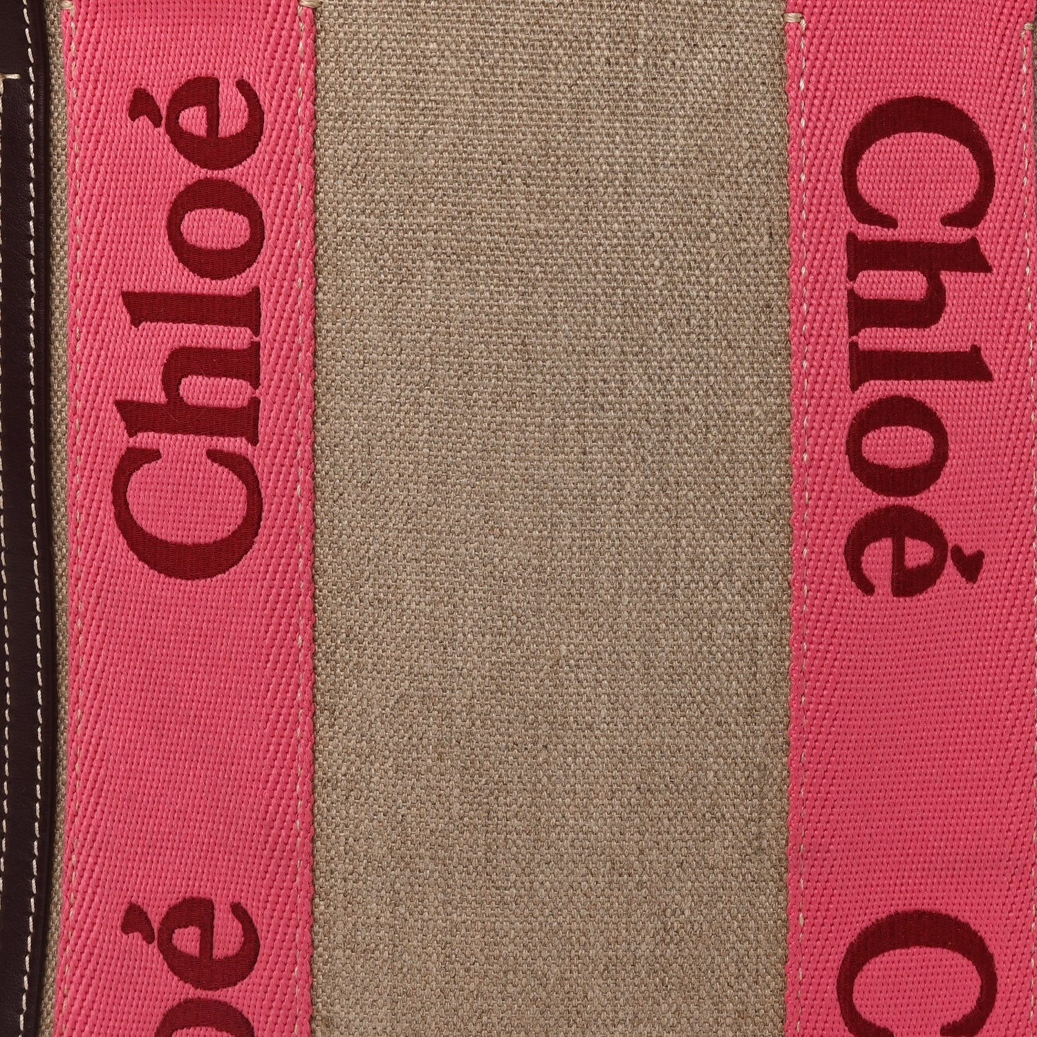 Chloe Linen Calfskin Medium Woody Ribbon Tote Pink 6 of 8