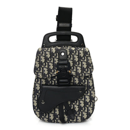 Christian Dior Grained Calfskin Oblique Mini Gallop Sling Bag Blue Black 1 of 8