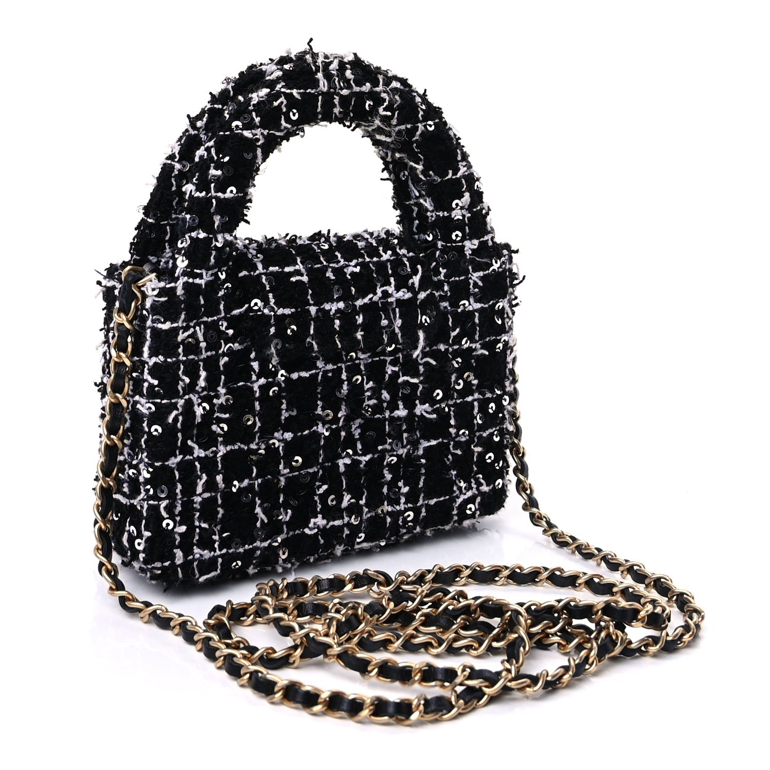 Chanel Tweed Quilted Mini Nano Kelly Shopper  Black White 2 of 8
