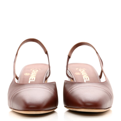 Chanel Calfskin Cap Toe CC Slingback Pumps 38.5 Brown 2 of 10