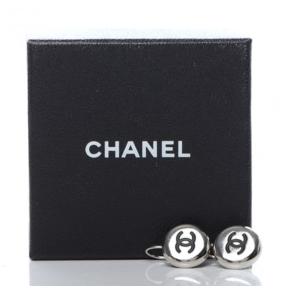 Chanel CC Round Earrings Silver Black 4 of 4