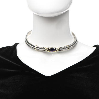 David Yurman Sterling Silver 14K Yellow Gold Amethyst Cable Choker Necklace 2 of 4
