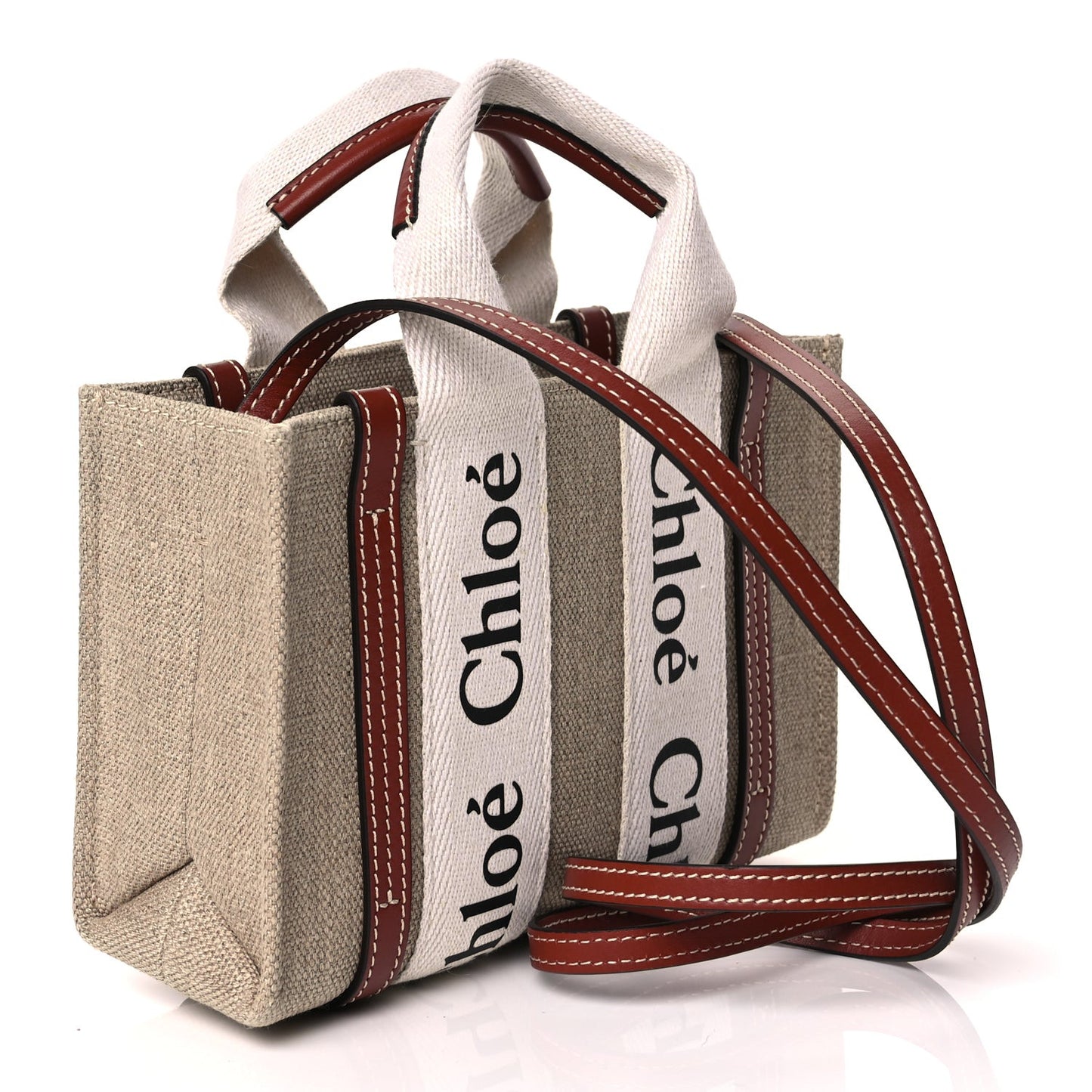 Cotton Calfskin Mini Woody Ribbon Tote White Brown