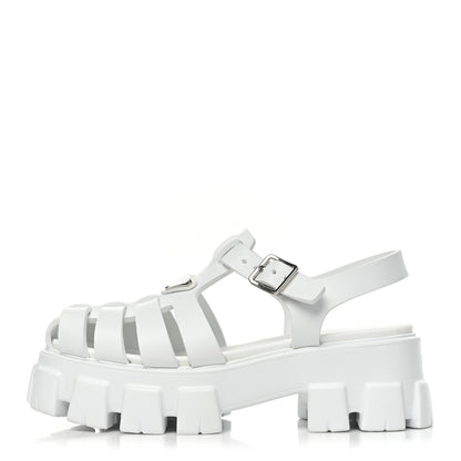 Prada Foam Rubber Metal Triangle Logo Monolith 55mm Cage Sandals 40 White 1 of 10