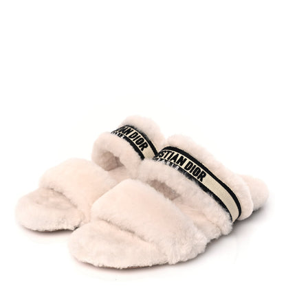 Christian Dior Shearling Canvas Embroidered Chez Moi Strap Slide Sandal 37 Off White Black 4 of 9