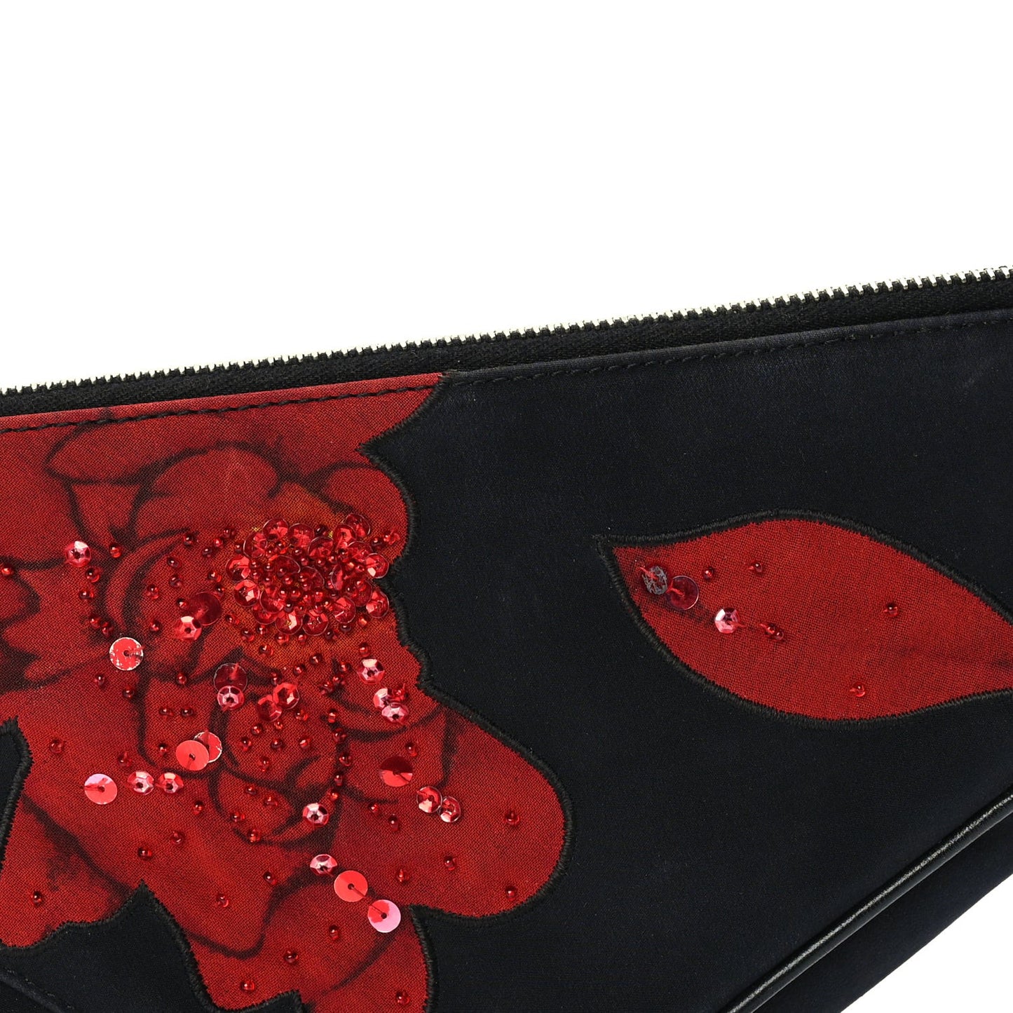 Canvas Stitched Flower Sequins Mini Saddle Pochette Black Red