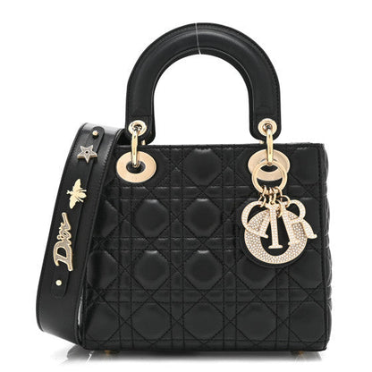 Christian Dior Lambskin Cannage Crystal Small My ABCDior Lady Dior  Black 1 of 9