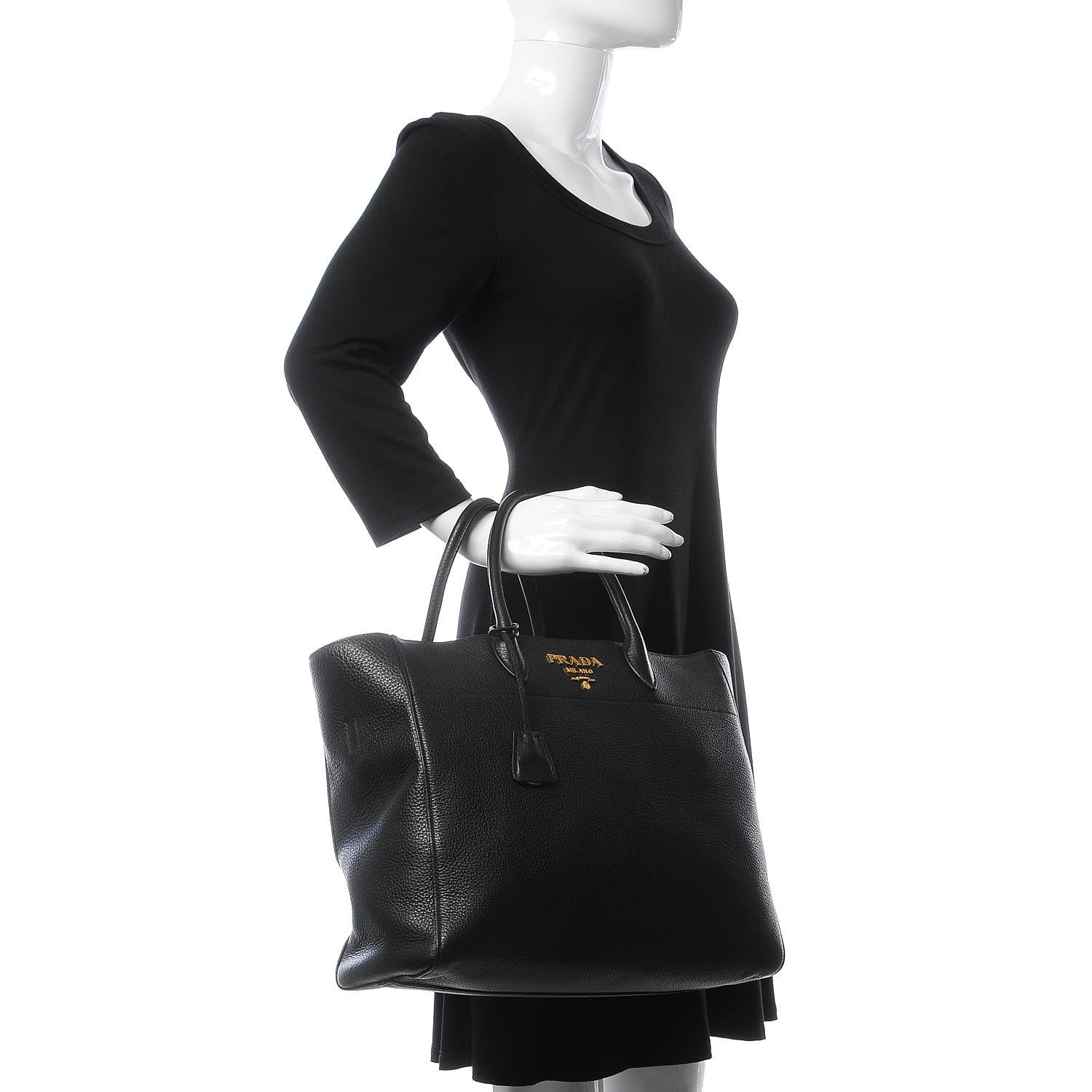 Prada Vitello Daino Tote Black 2 of 9