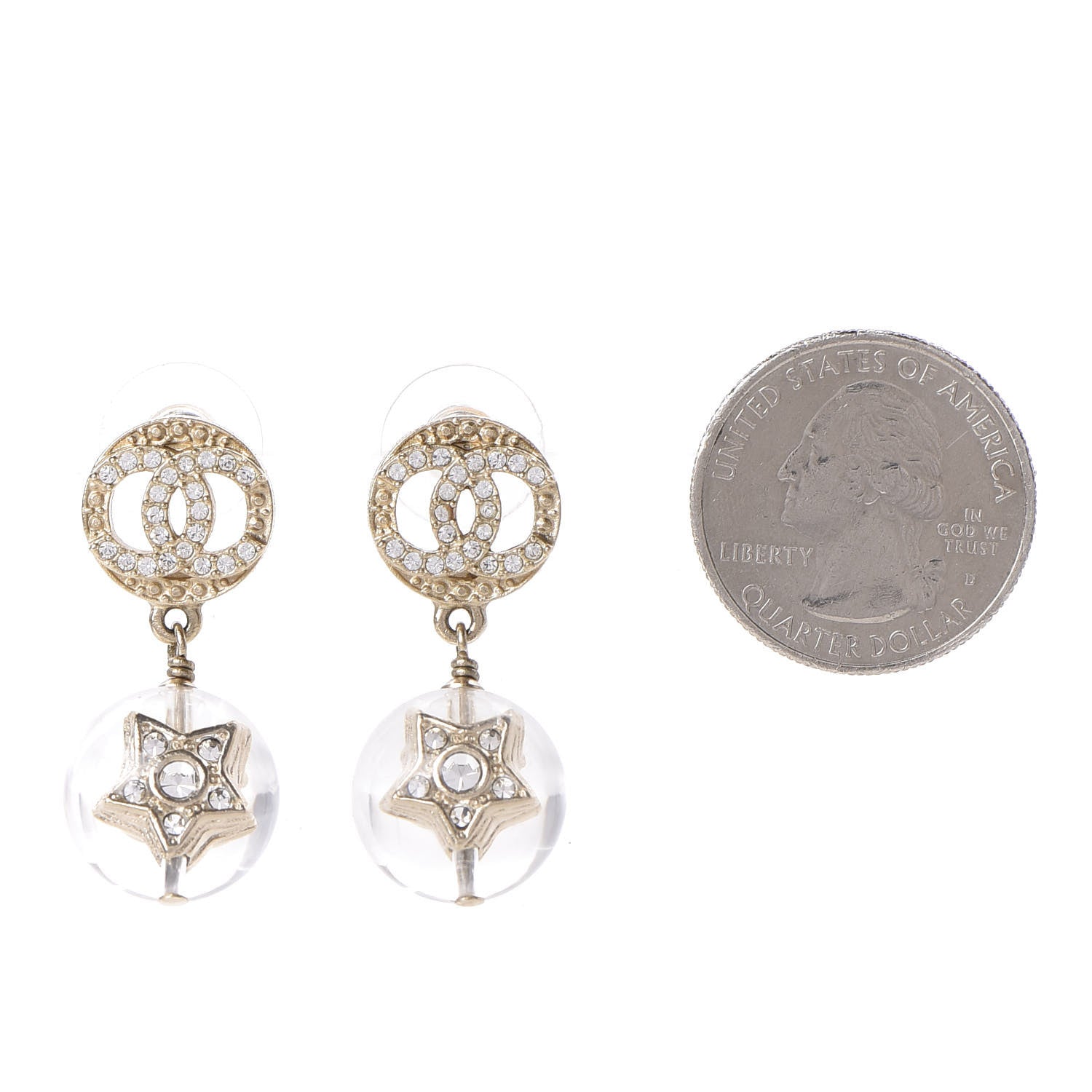 Chanel Resin Crystal CC Star Earrings Gold 2 of 5