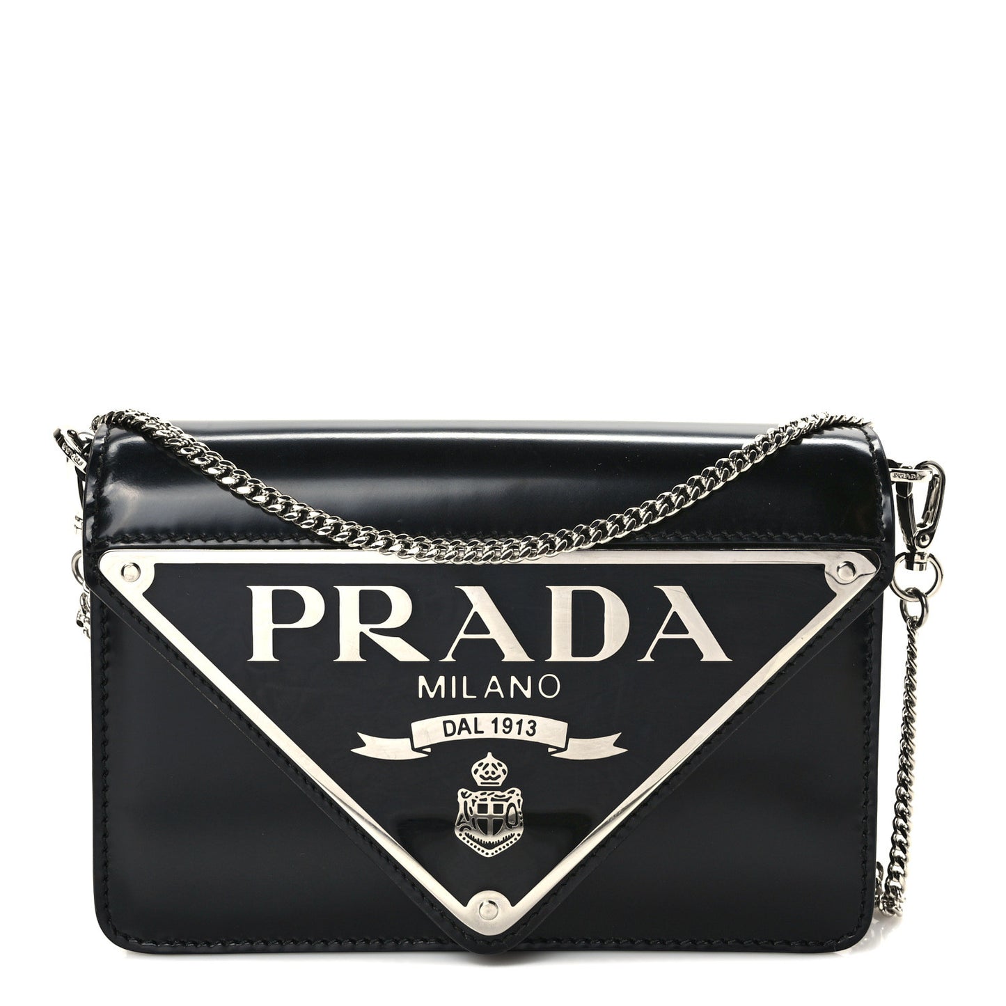 Spazzolato Triangle Logo Plate Flap Chain Crossbody Bag Black