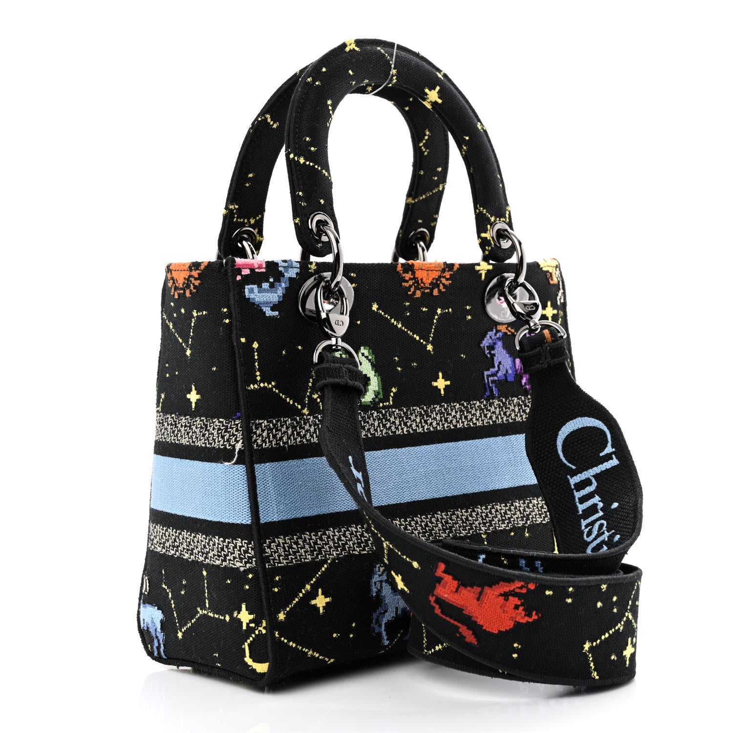 Christian Dior Canvas Pixel Zodiac Embroidered Medium Lady D-Lite Nero Multicolor 3 of 14