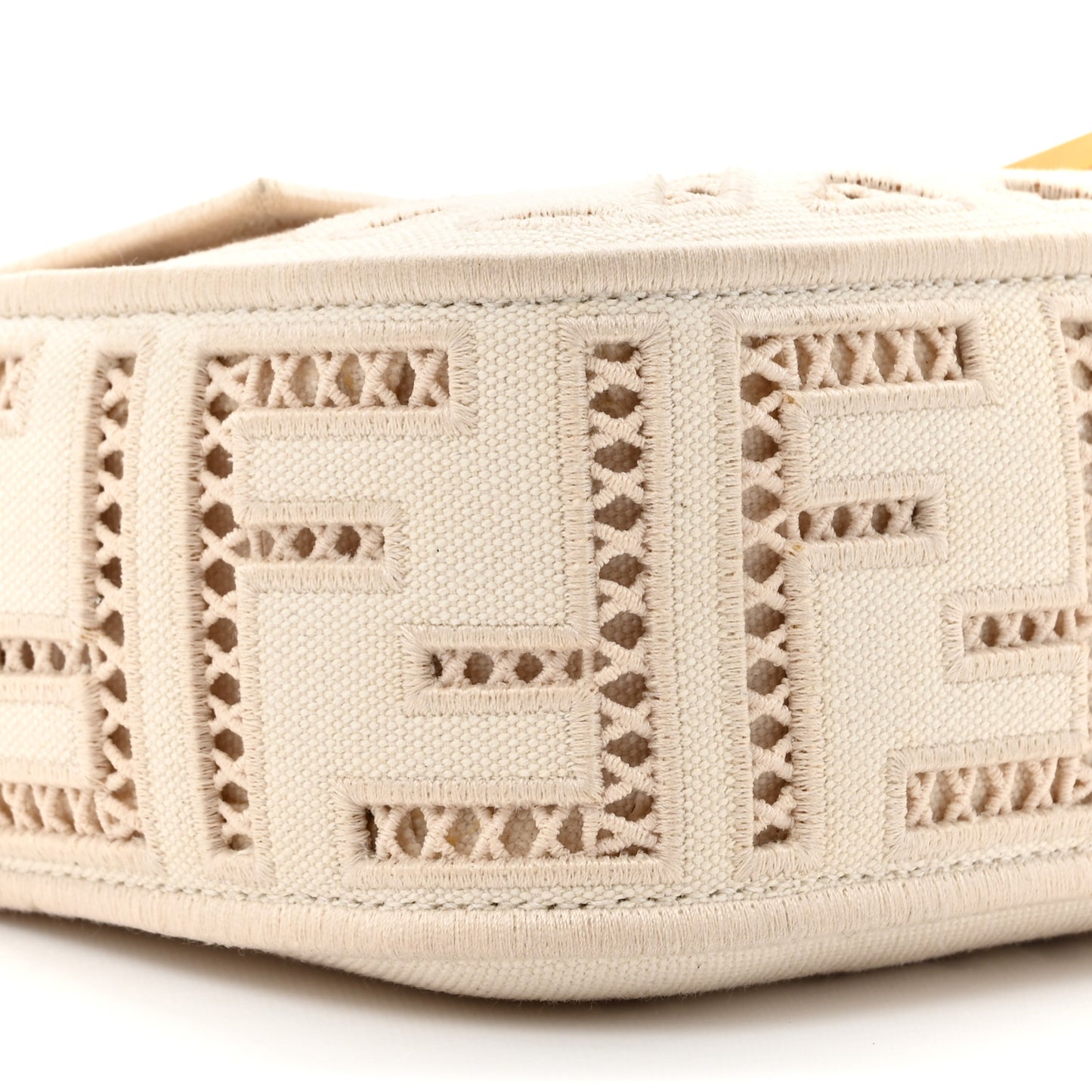 Canvas Cuoio Agata FF Ajour Embroidered Baguette Grezzo Cuoio