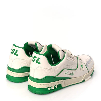 Louis Vuitton Grained Calfskin Script Mens LV Trainer Sneakers 10 Green 5 of 9