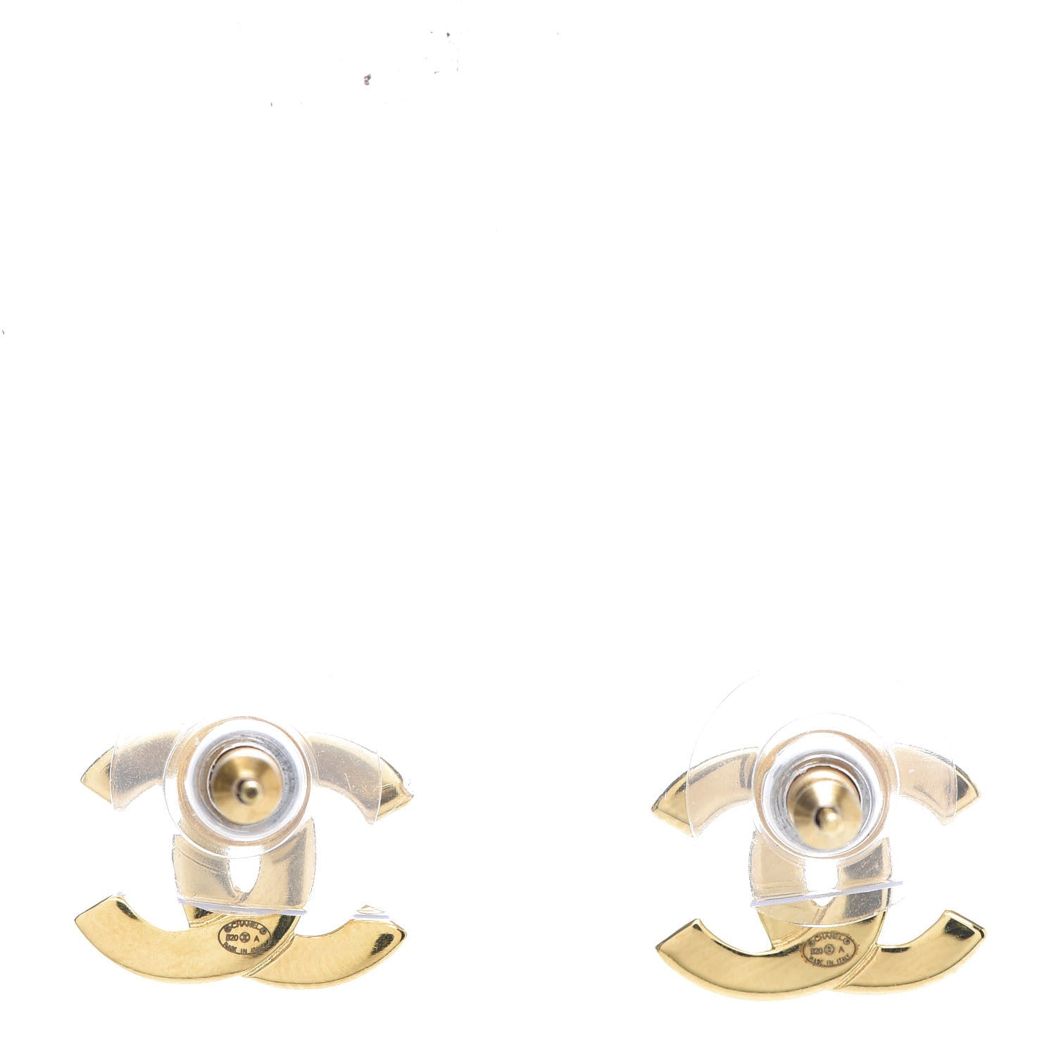 Chanel Metal CC Paris Button Stud Earrings Gold 4 of 5
