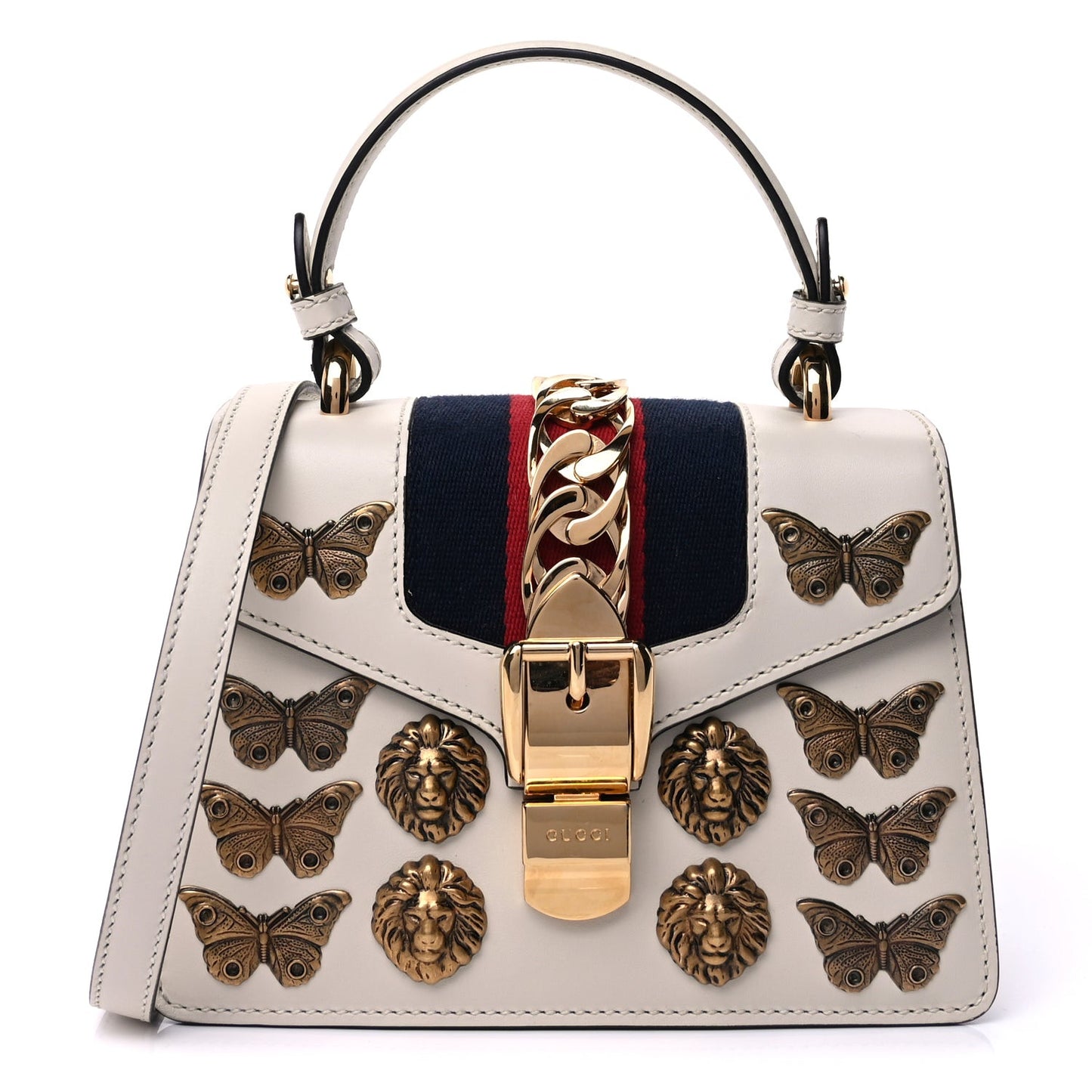 Calfskin Animal Studs Mini Sylvie Top Handle Bag White