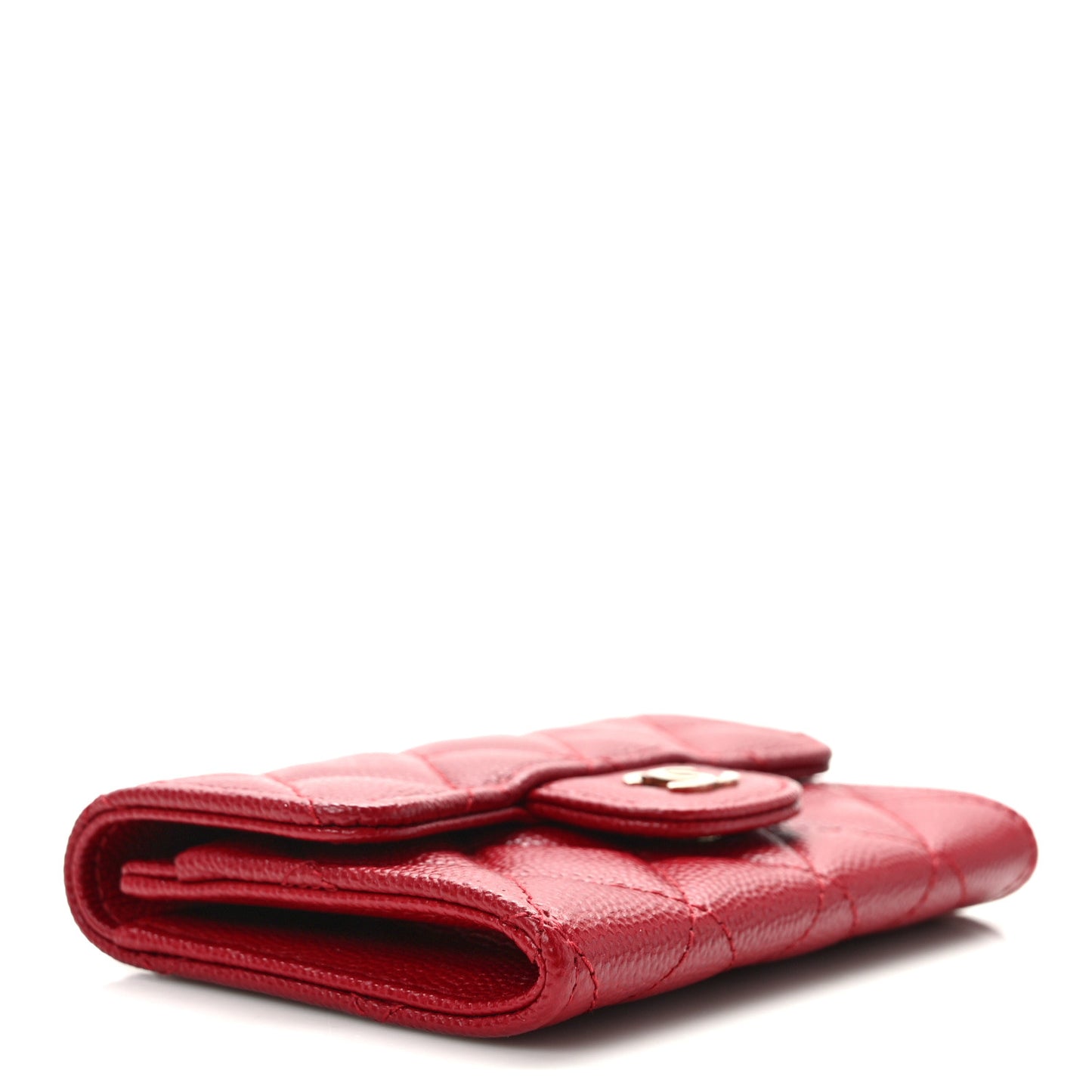 Caviar Quilted Flap Card Holder Wallet Red