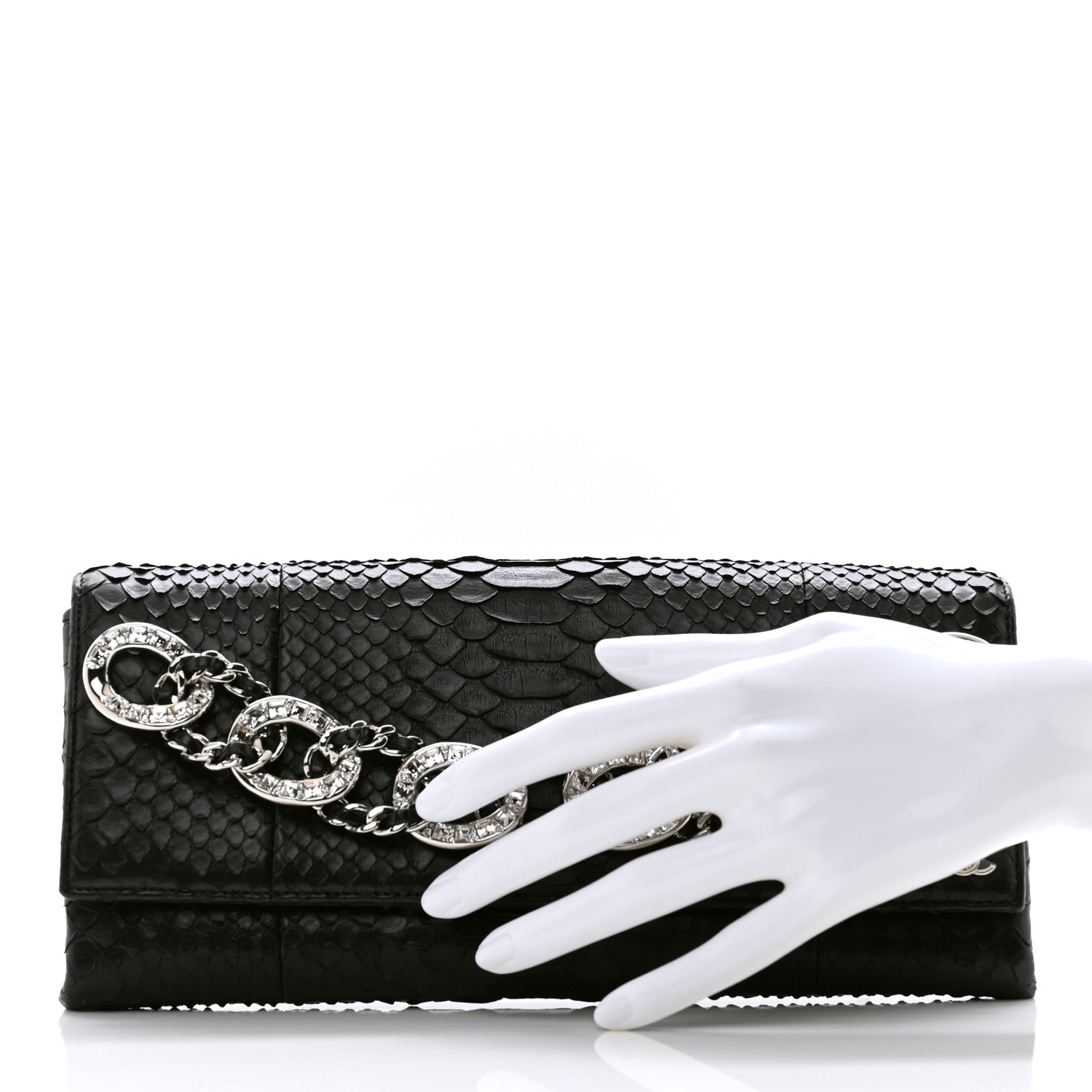 Chanel Snakeskin Baguette Crystal Clutch Black 2 of 9
