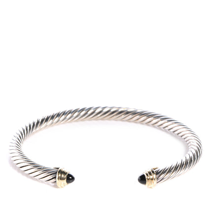 David Yurman Sterling Silver 14K Yellow Gold Black Onyx 5mm Cable Classics Bracelet 1 of 5