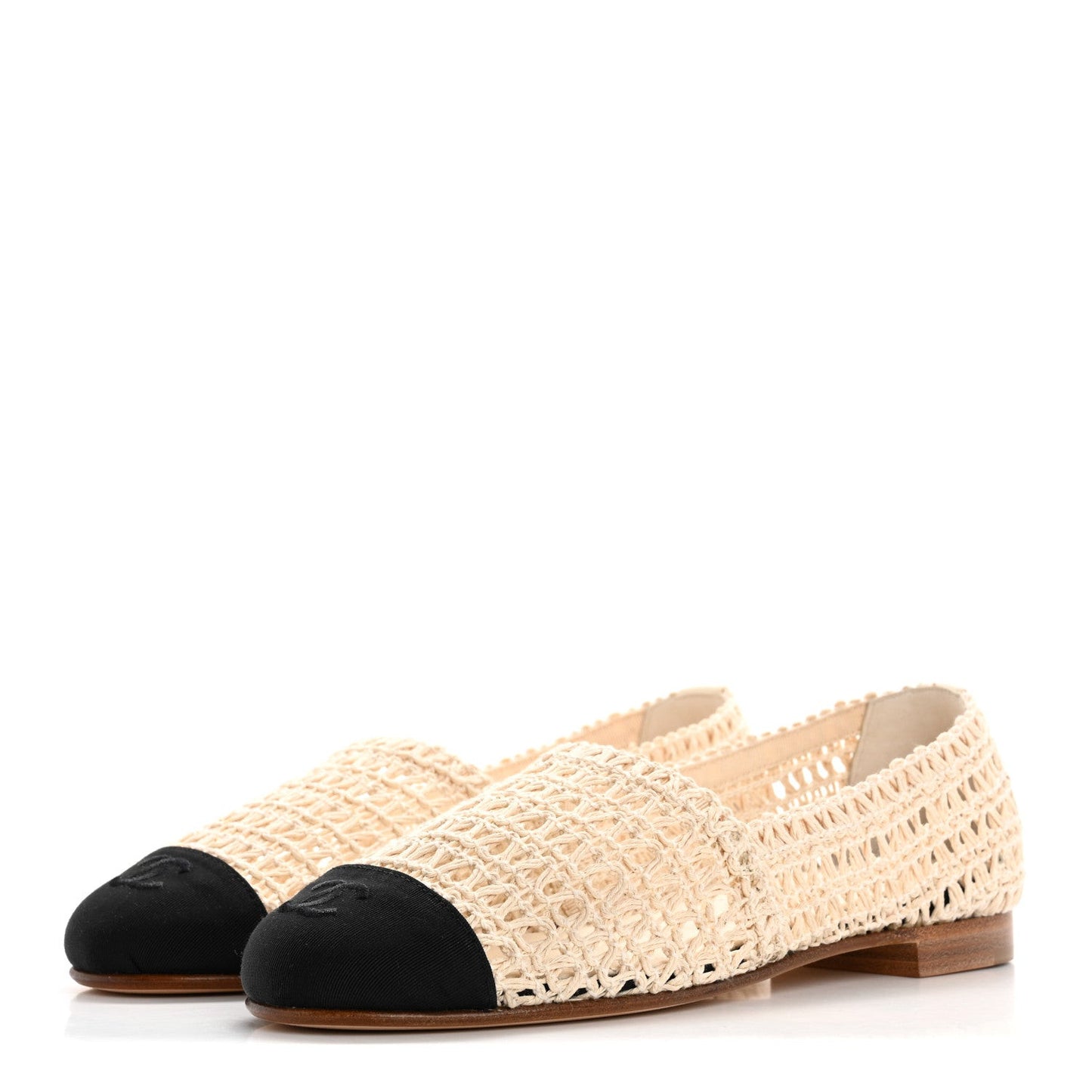 Knit Grosgrain Cap Toe CC Moccasin Loafers 35.5 Ivory Black