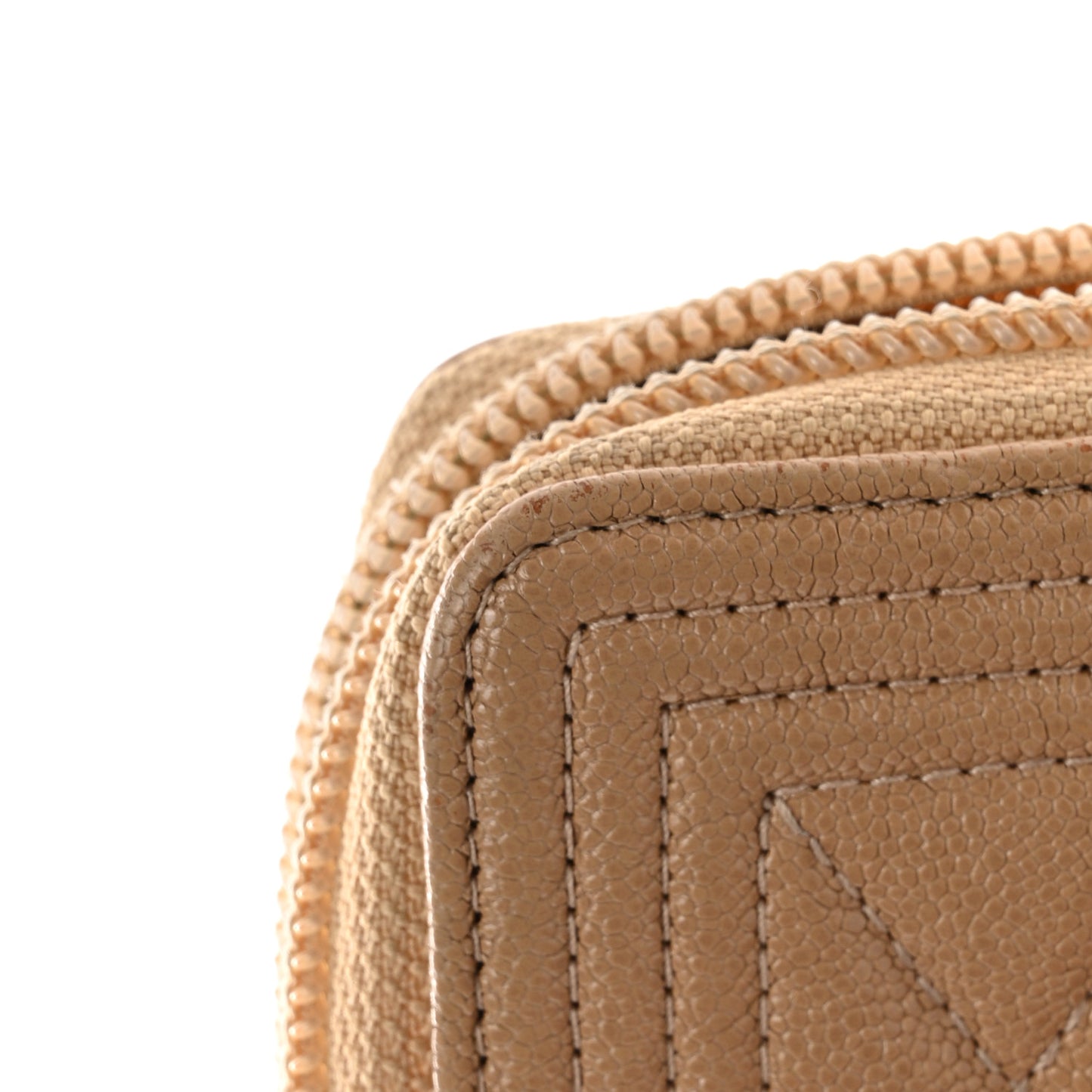 Caviar Quilted Boy Zip Around Coin Purse Wallet Beige