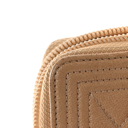 Chanel Caviar Quilted Boy Zip Around Coin Purse Wallet Beige 8 of 9