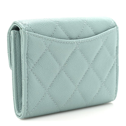 Chanel Caviar Quilted Flap Card Holder Wallet Light Green 3 of 9