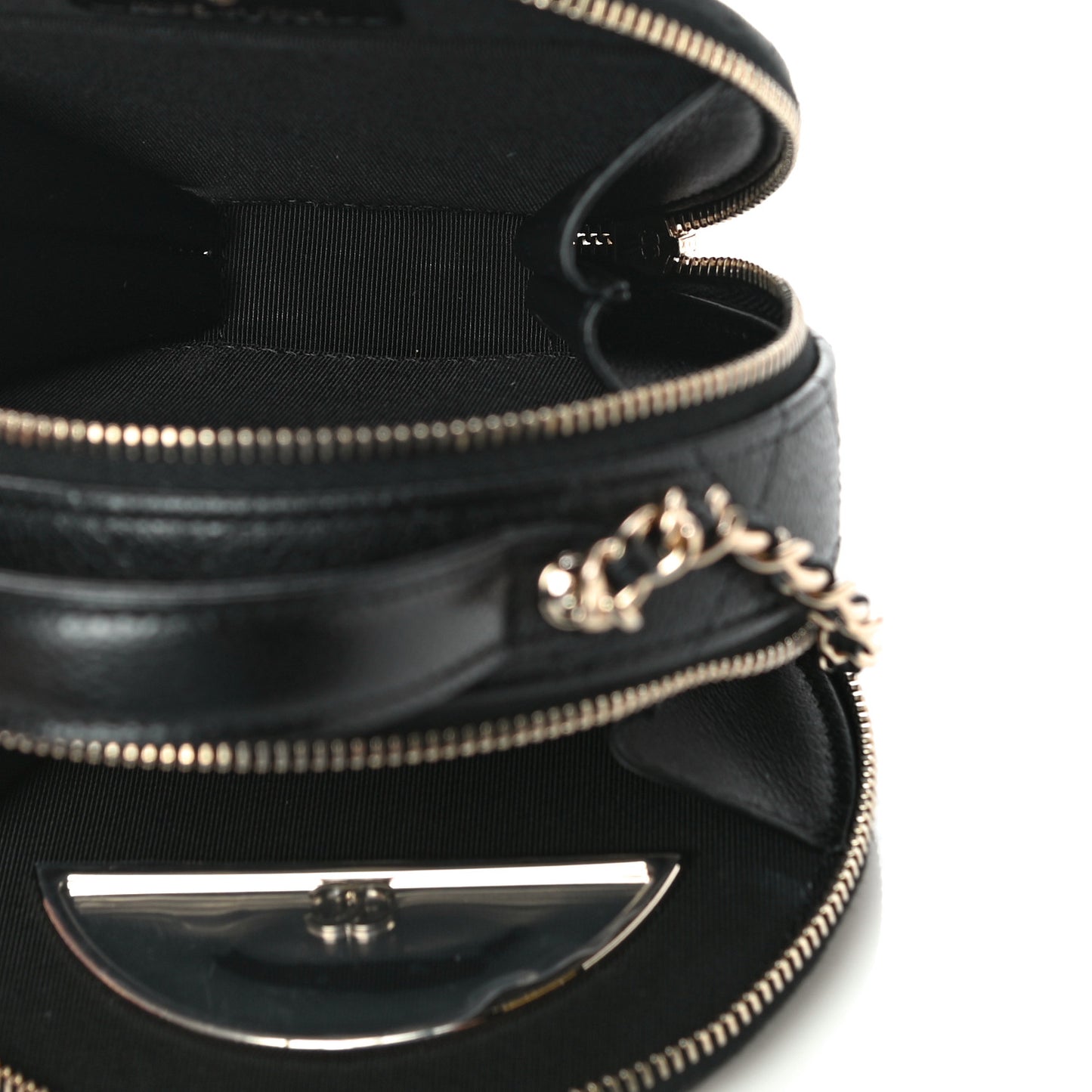 Caviar Quilted Round Handle With Care Vanity With Chain Black