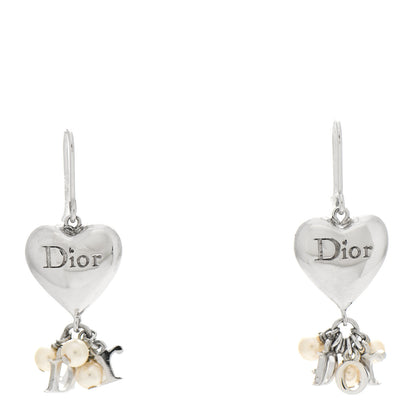 Christian Dior Heart Bead Earrings Silver White 1 of 3