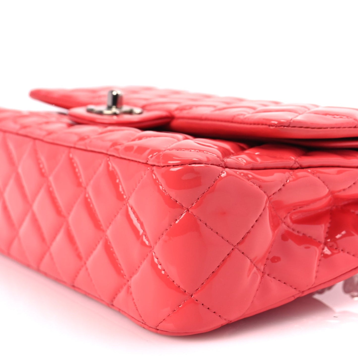 Patent Calfskin Quilted Medium Double Flap Dark Pink