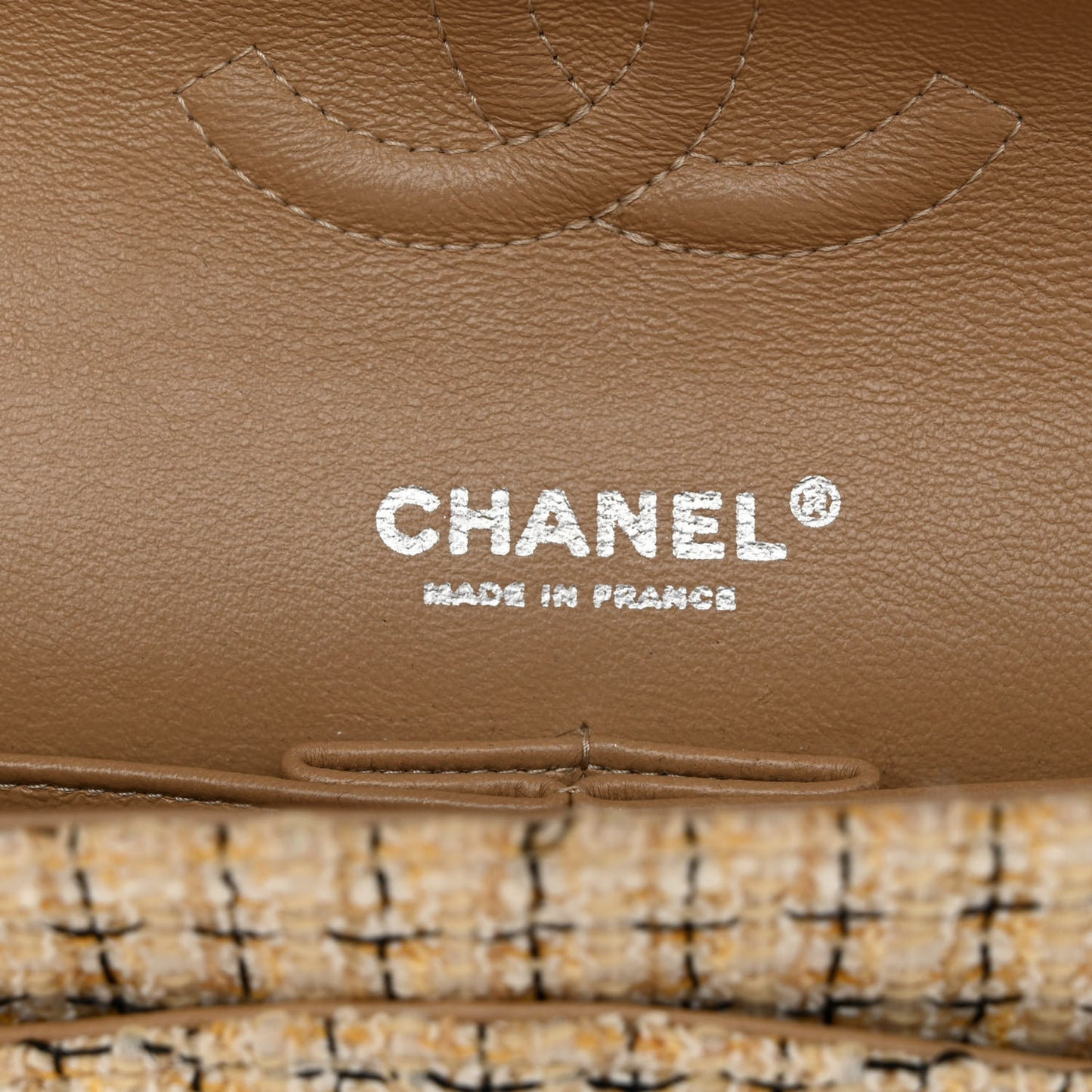 Tweed Quilted Medium Double Flap Beige Multicolor