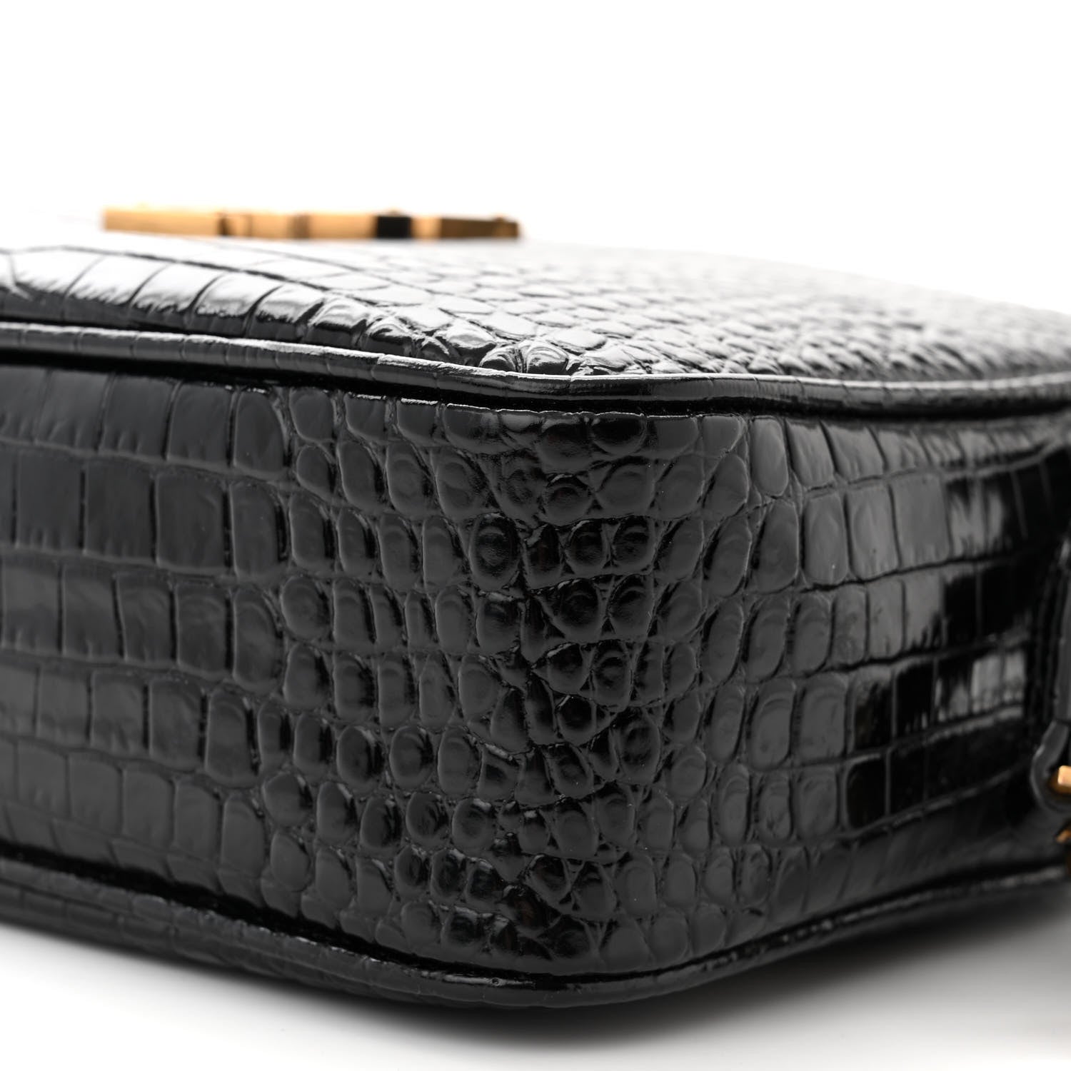 Saint Laurent Patent Calfskin Crocodile Embossed Monogram Lou Camera Bag Black 10 of 10