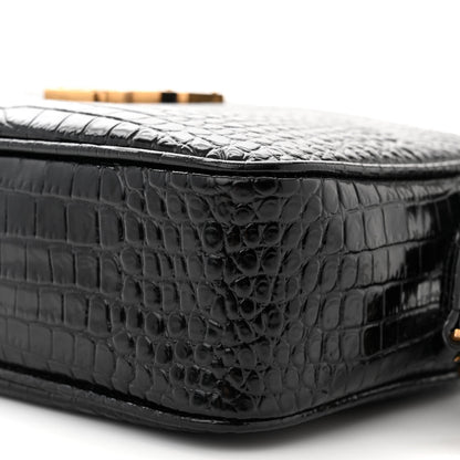 Saint Laurent Patent Calfskin Crocodile Embossed Monogram Lou Camera Bag Black 10 of 10
