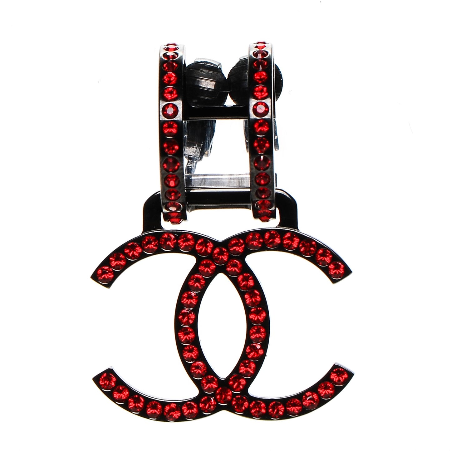 Crystal CC Clip On Earring Red