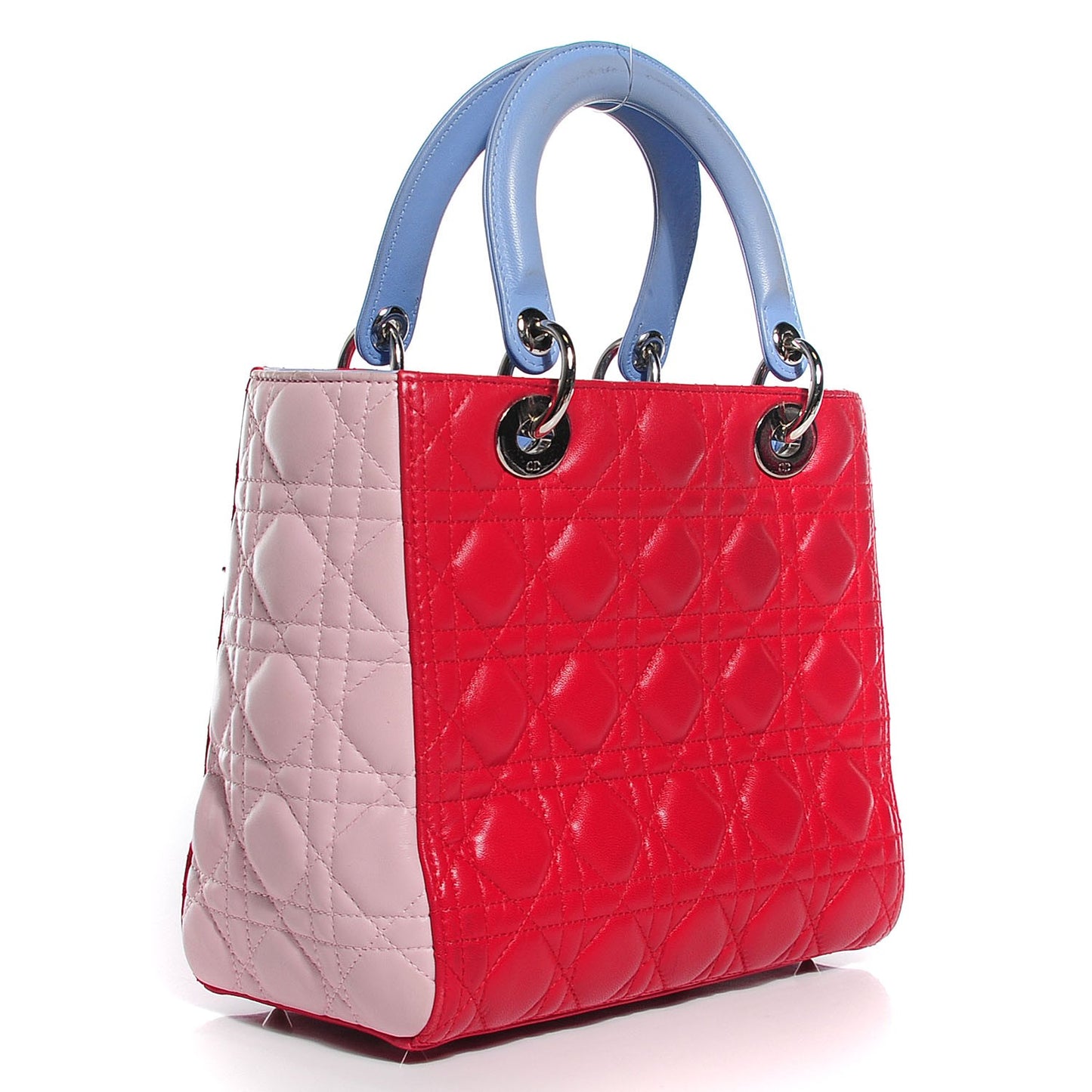 Lambskin Cannage Medium Tri-Color Lady Dior Red