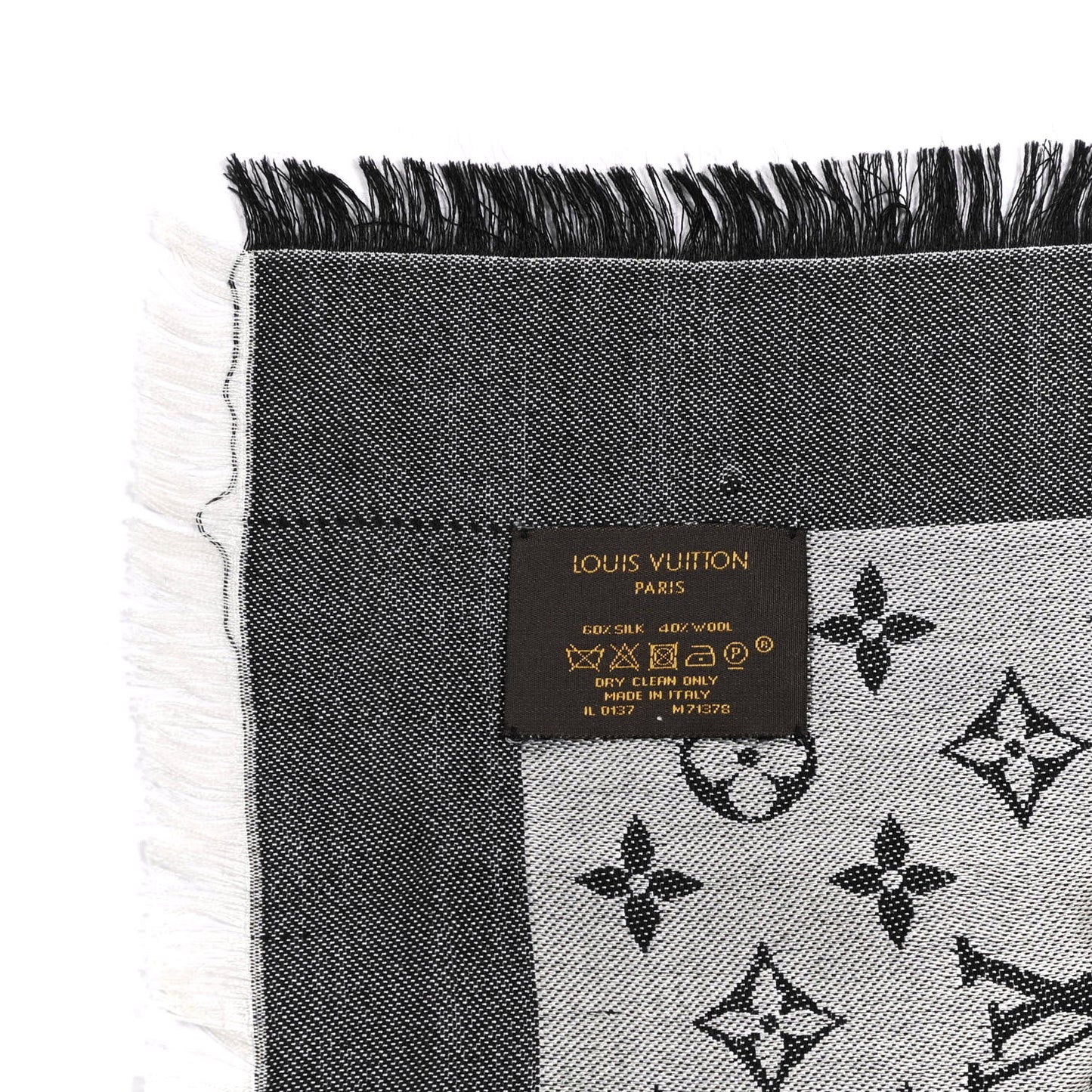 Silk Wool Monogram Denim Shawl Black