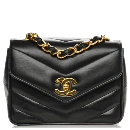 Chanel Lambskin Chevron Quilted Mini Flap Black 1 of 8