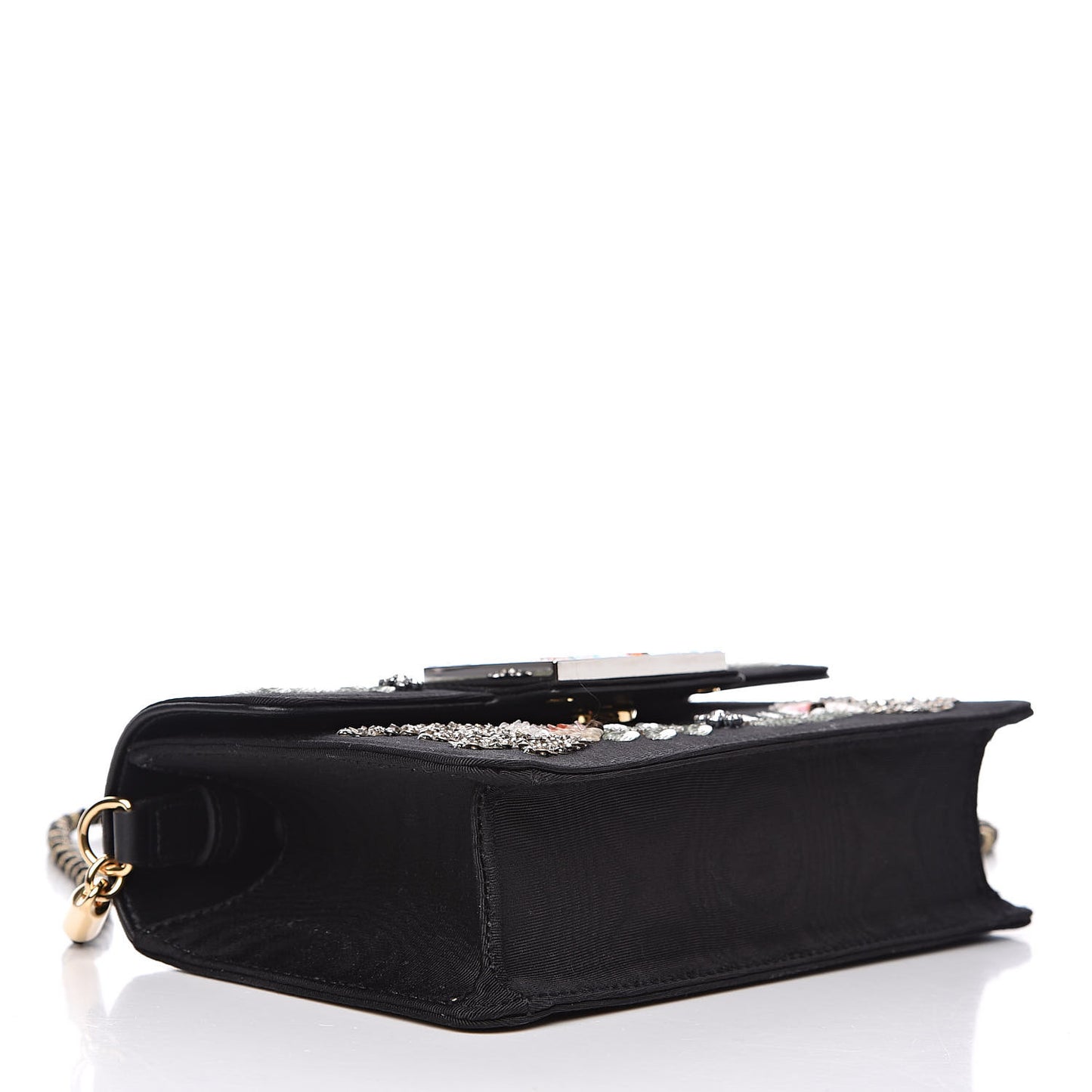 Grosgrain Crystal Embellished Square G Shoulder Bag Black