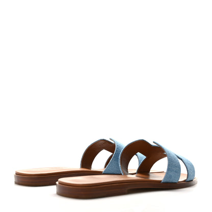 Hermes Denim Canvas Oran Sandals 37 Bleu Clair 4 of 9
